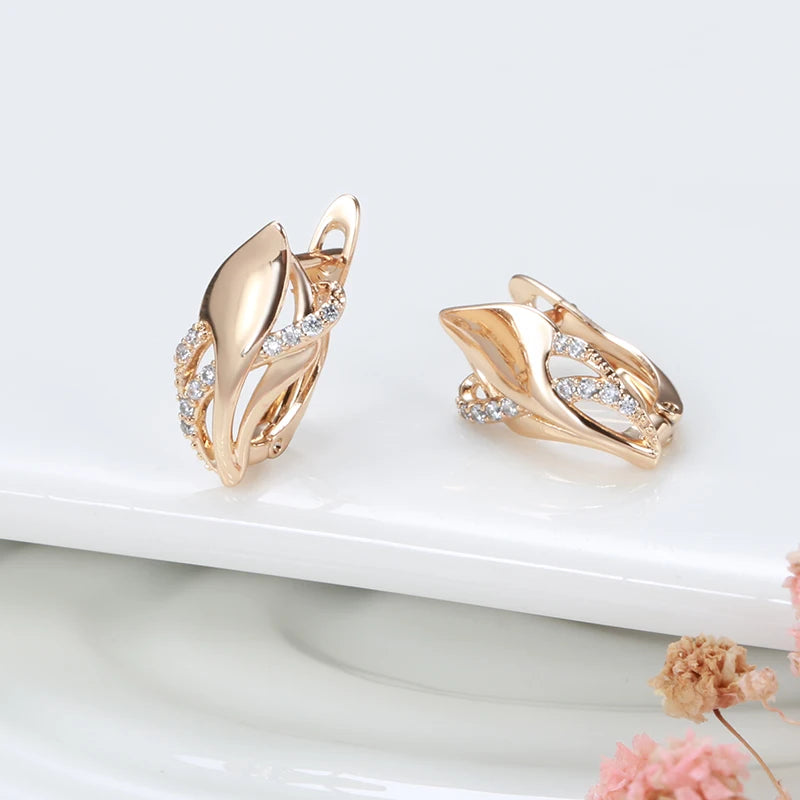 New Vintage Curve Zircon Earrings 585 Rose Gold for Women Elegant Geometric Wedding Earrings Fashion golden Jewelry Earrings
