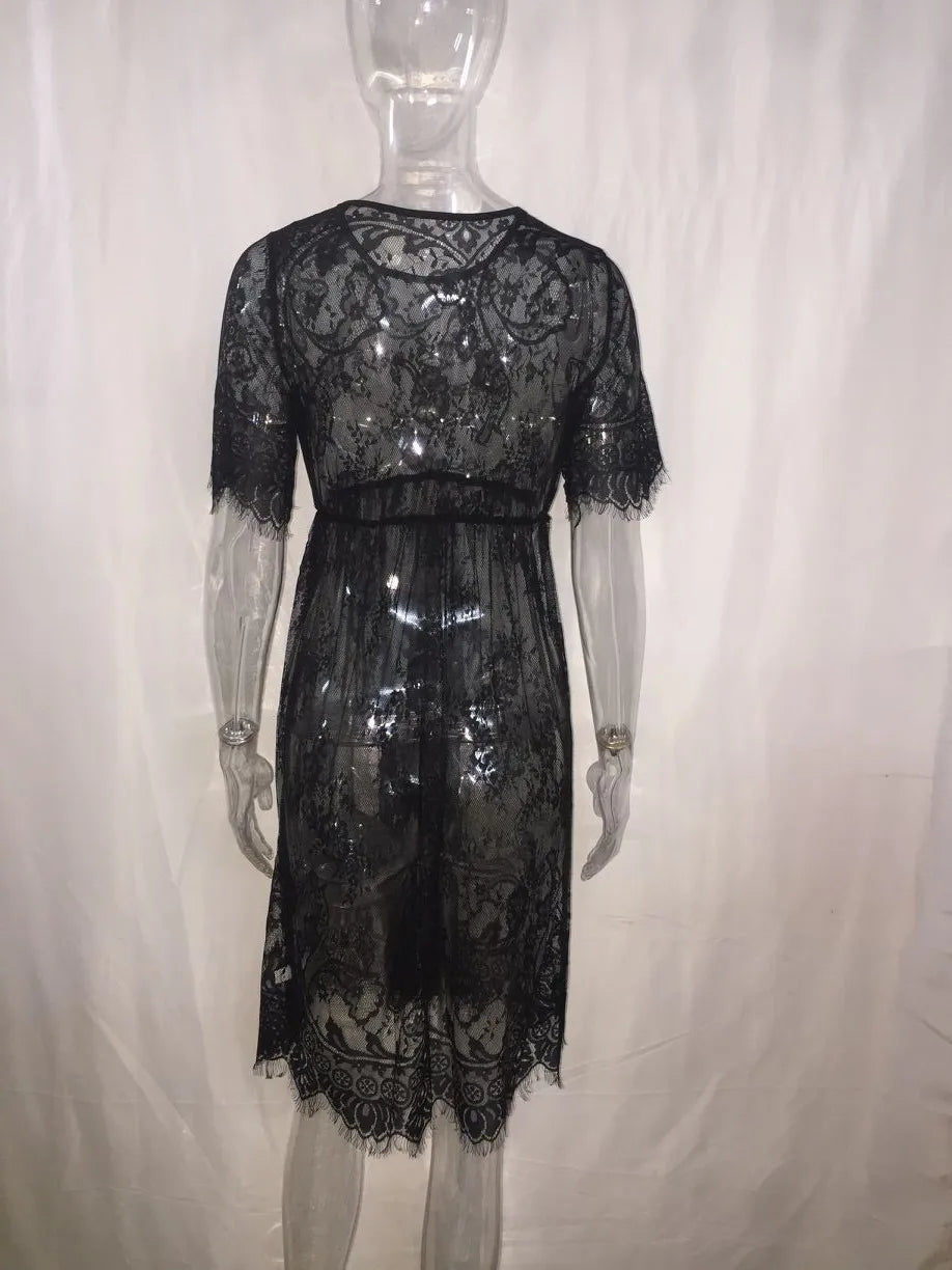 Dress Women Summer Style Perspective Bud Silk Swimsuit Smock Bud Silk See Through Mini Dresses Casual Vestidos ZXP1121