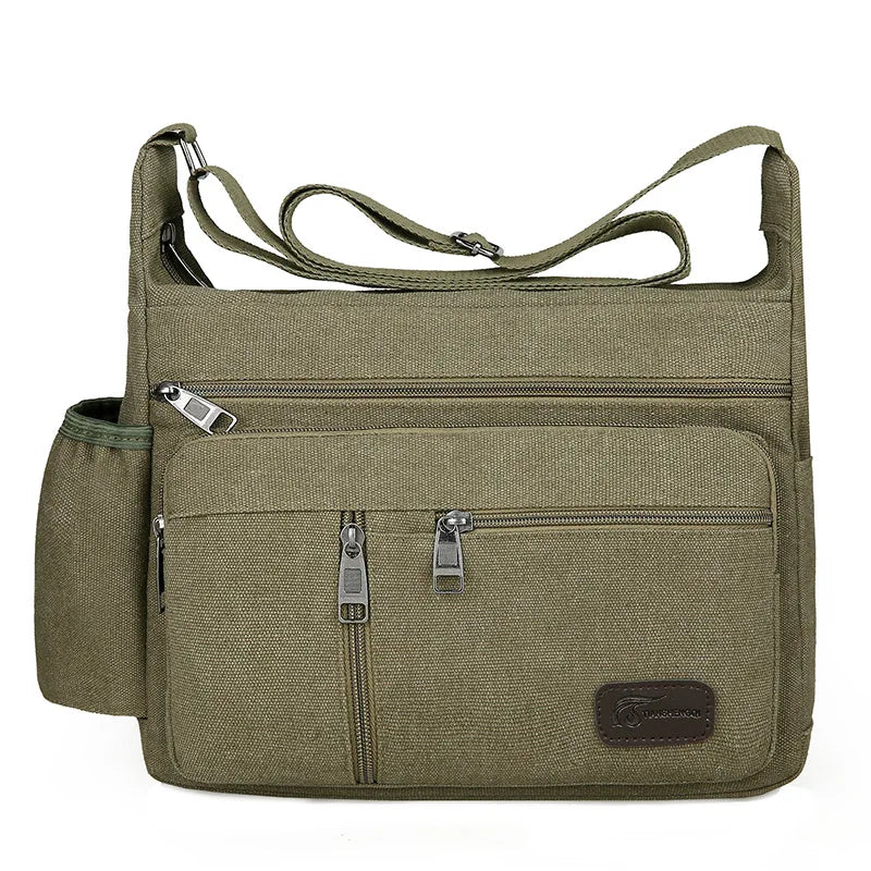 Men's Fashion Vintage Retro Canvas Crossbody Bag with Logo Large Capacity Urban Simplicity Style Zipper Closure Spring