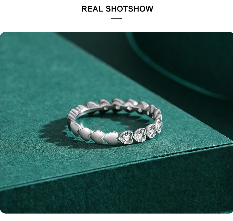 Ailmay Outentieke 925 Sterling Silwer Blink Deursigtige Sirkoon Romantiese Hart Stapelbare Vingerrring Vir Vroue Trou Verloof Juweliersware