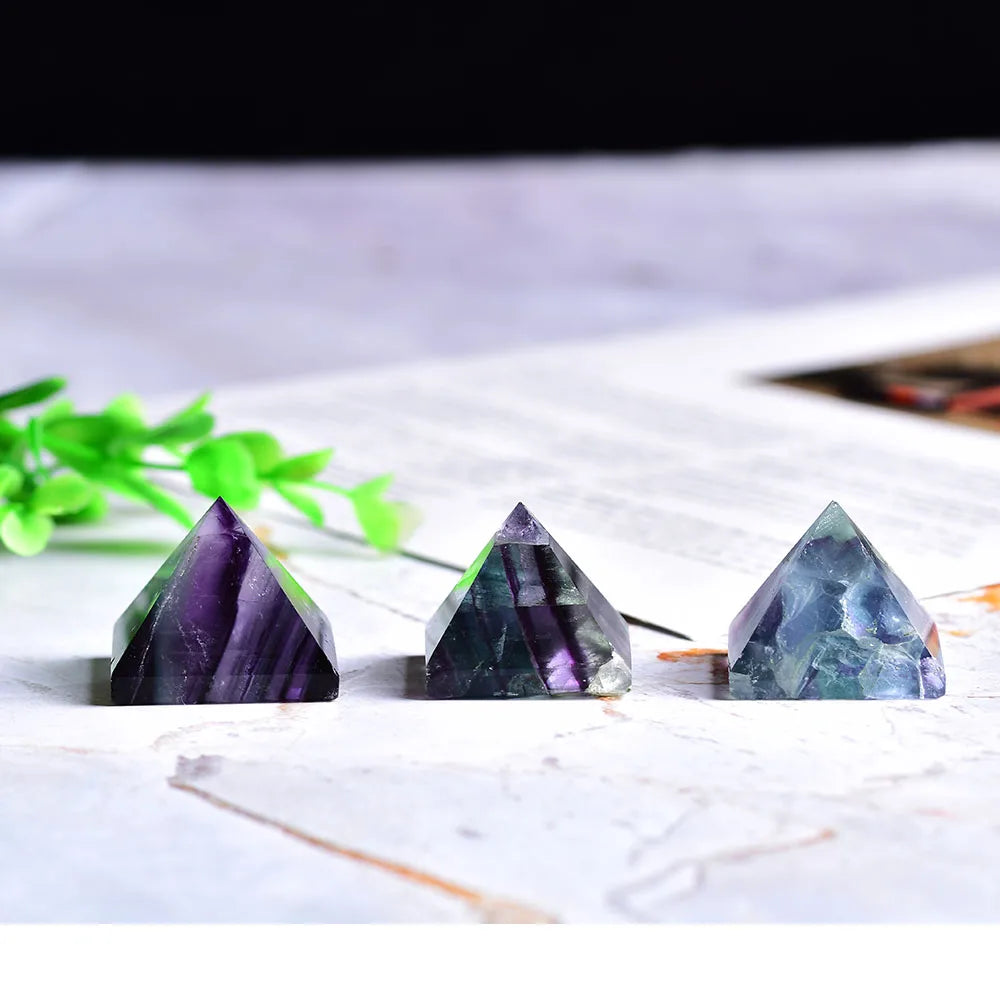 Natural Fluorite Crystal Pyramid Quartz Healing Stone Chakra Reiki Crystal Tiger Eye Point Home Decor Crafts Of Gem Stone 1PC