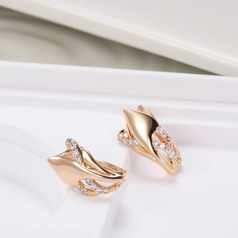 New Vintage Curve Zircon Earrings 585 Rose Gold for Women Elegant Geometric Wedding Earrings Fashion golden Jewelry Earrings