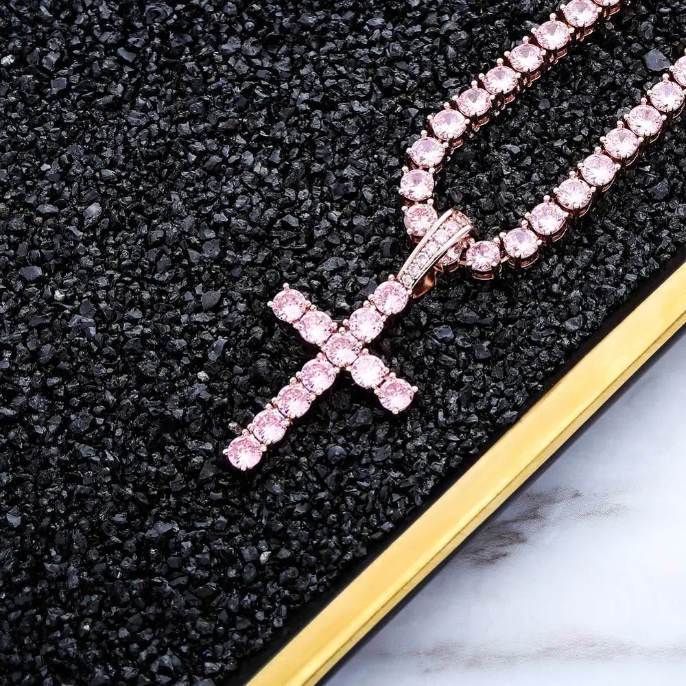 TOPGRILLZ Hip Hop Pico Harvey Cross Pendant Necklaces Micro Pave AAAA+ CZ Necklace 18'' 20'' 24" 30" Link Dropping