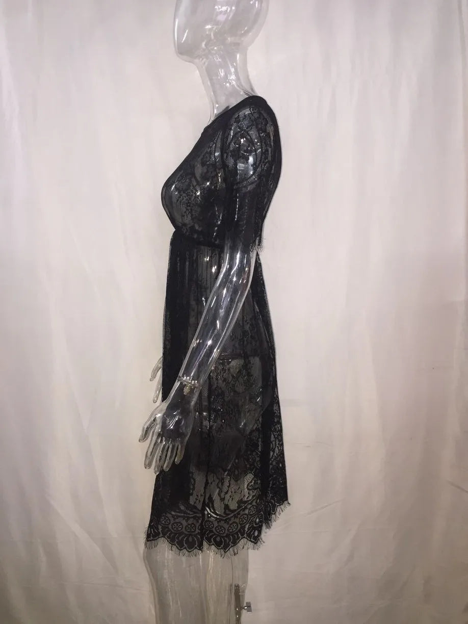Dress Women Summer Style Perspective Bud Silk Swimsuit Smock Bud Silk See Through Mini Dresses Casual Vestidos ZXP1121