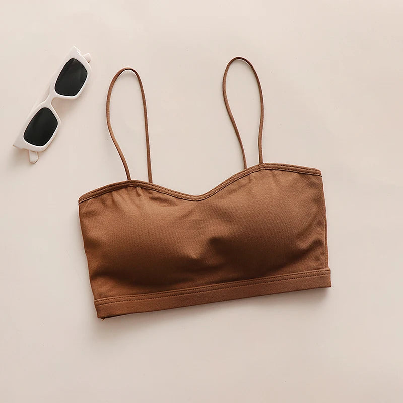 Wireless Bandeau Bra Eco-Friendly Thin Cotton Knitted Simple Design Convertible Flat Shoulder Straps Breathable Light Support