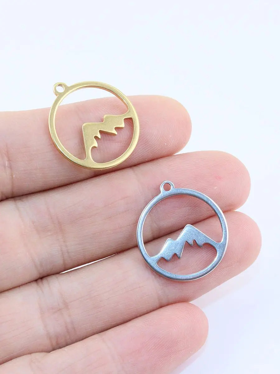 10pcs 20mm Wholesale Stainless Steel Mountain Charms Pendant DIY Necklace Earrings Bracelets Unfading Colorless 2 Colors