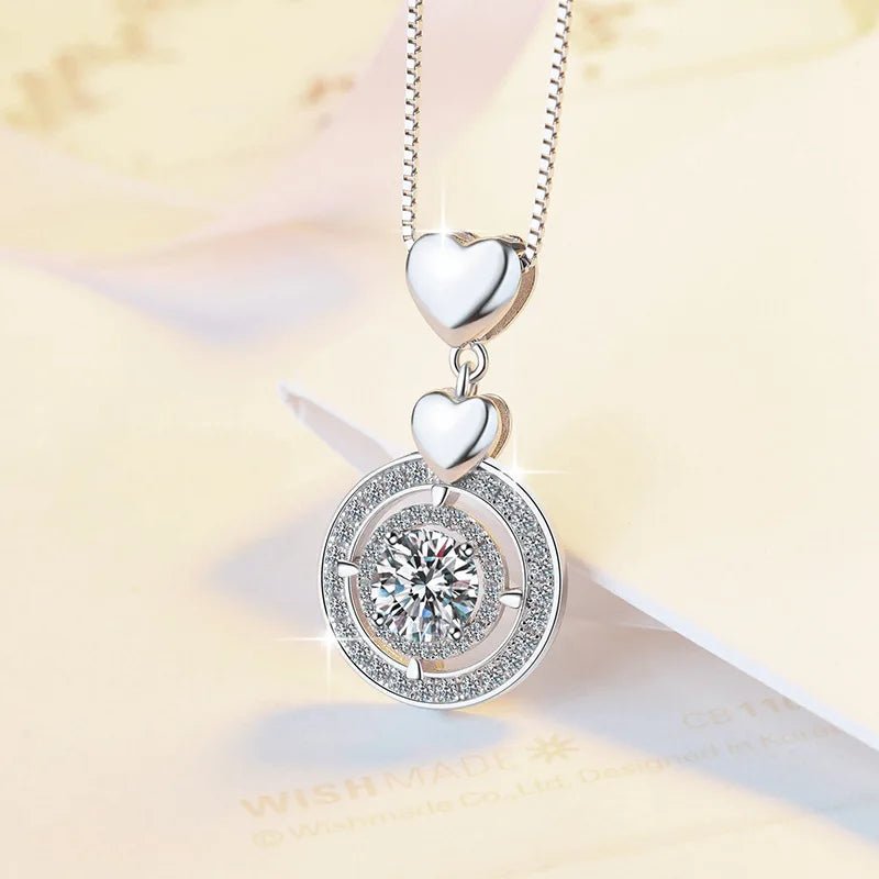 925 Sterling Silver Valentine's Day Jewelry Round 1/2ct Moissanite Diamond Necklaces