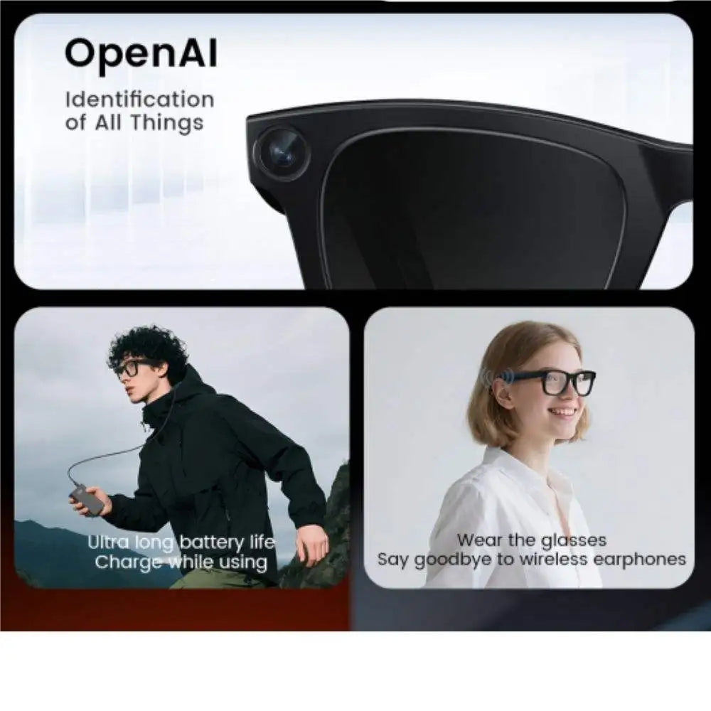 E02C Touch Sensitive Color Changing Smart Glasses 8MP Camera Call Playing Music Real-time Translation Magnetic Charging Glasses