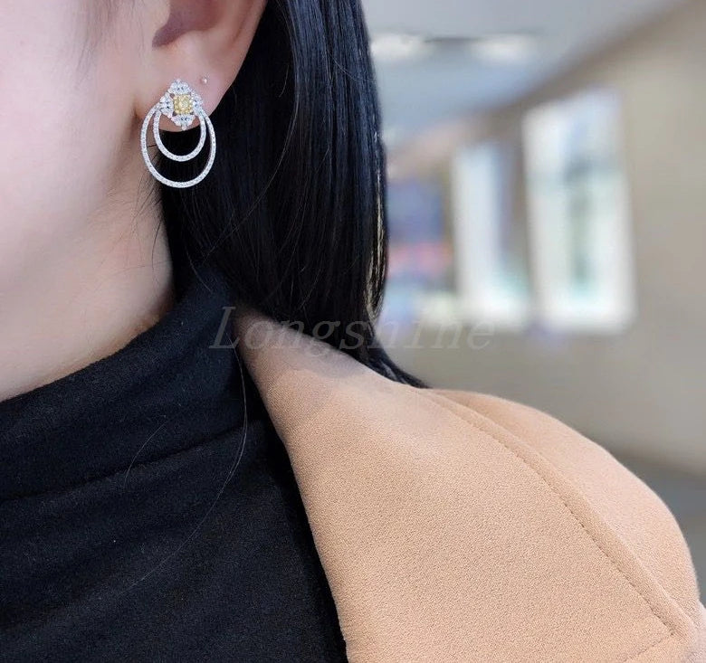 18K Gold White Color High Quality Design Free Style Fashionable Diamonds Earring Stud in Circle Hoop Earring Drop