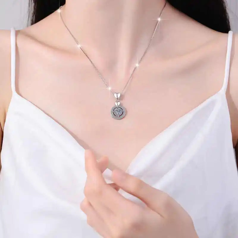 Fine Fashion Classic Jewelry S925 Sterling Silver Moissanite Round Cut Synthetic Diamond Pendant Necklace Holiday Gift of Women