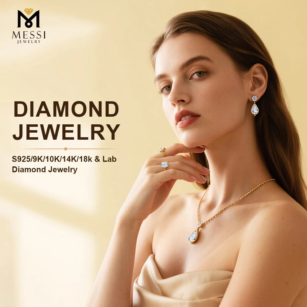Messi Gems MSN-764 Diamond Pendant Necklace 18k White Gold 2ct D VVS2 Oval Cut Lab Grown Diamond Necklace