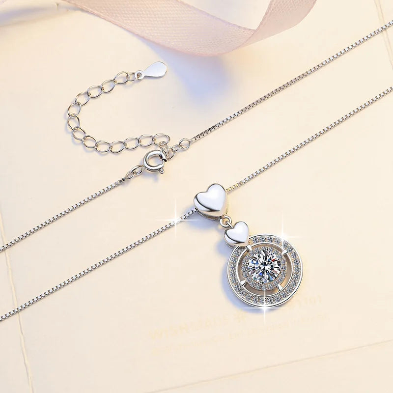 925 Sterling Silver Valentine's Day Jewelry Round 1/2ct Moissanite Diamond Necklaces