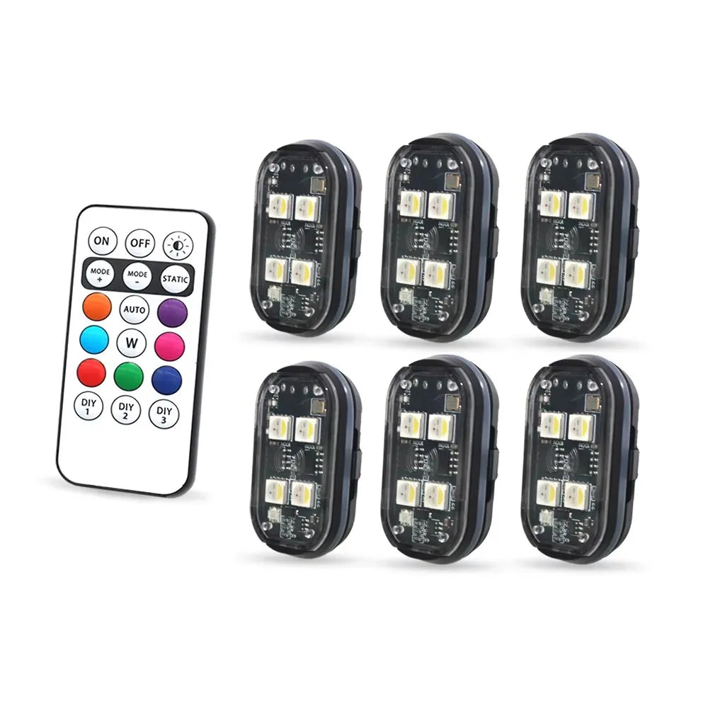 Remote Control 8 Color LED Car Decor Atmosphere Light Condition Motorcycle  Anti-Collision Drone Turn Signal LED Strobe Lights