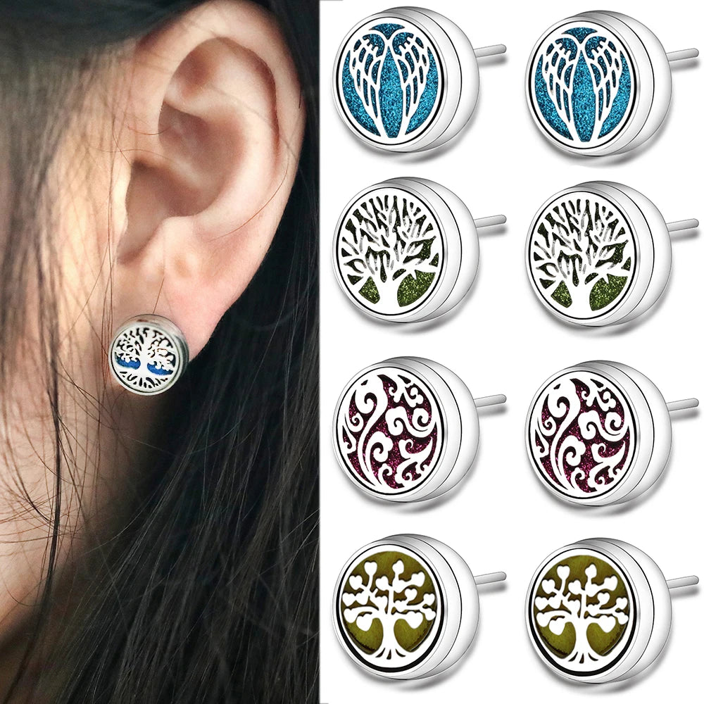 New Aromatherapy Ear Studs Earrings Stainless Steel Spiral Open Perfume Locket Angel Wings Fashion Women Earrings 2022 Jewelry