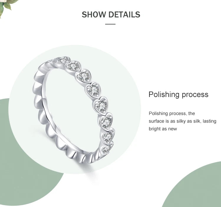 Ailmay Outentieke 925 Sterling Silwer Blink Deursigtige Sirkoon Romantiese Hart Stapelbare Vingerrring Vir Vroue Trou Verloof Juweliersware