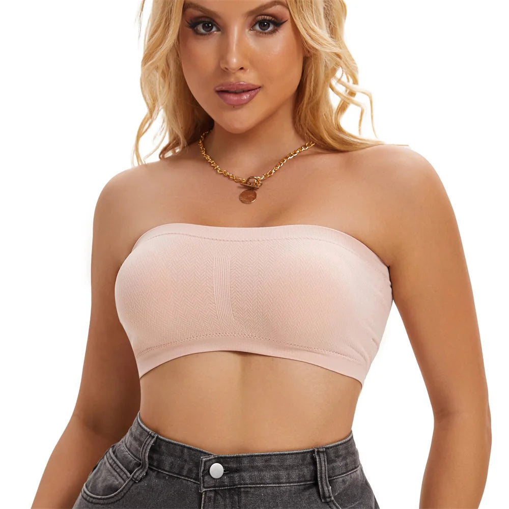 Fast Shipping Sexy Women Chest Wrap Camisole Solid Color Strapless Tops Seamless Wireless Polyamide/Elastane Breathable Tube Top
