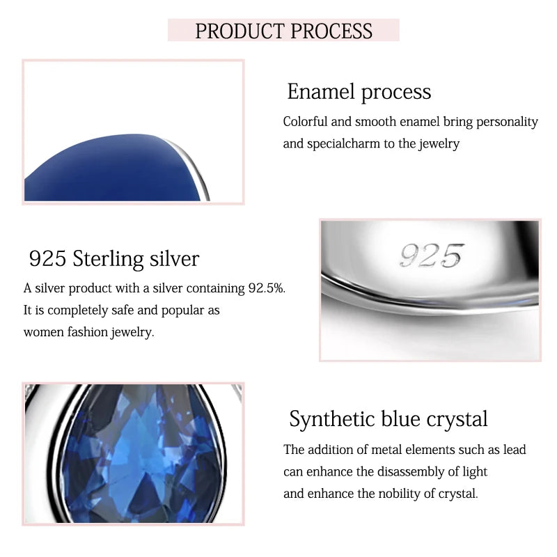 Laya 925 Sterling Silver Retro Style Shining Zircon Synthetic Crystal Blue Enamel Clip Earrings Ring Sets For Women Jewelry