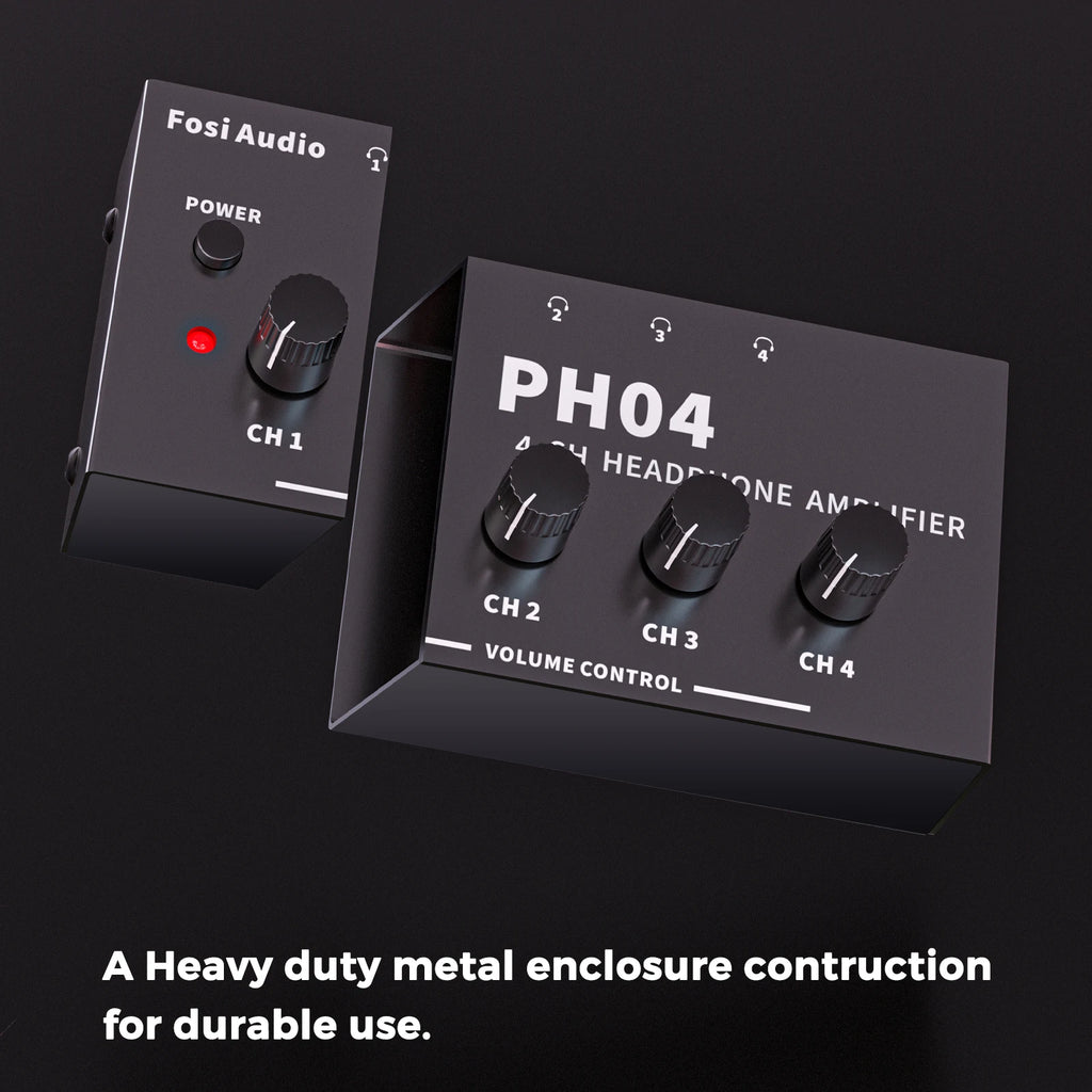 Fosi Audio PH04 4CH Headphone Amplifier Metal Stereo Audio Amp Ultra-Compact Portable Headphone Splitter Preamplifier for Studio