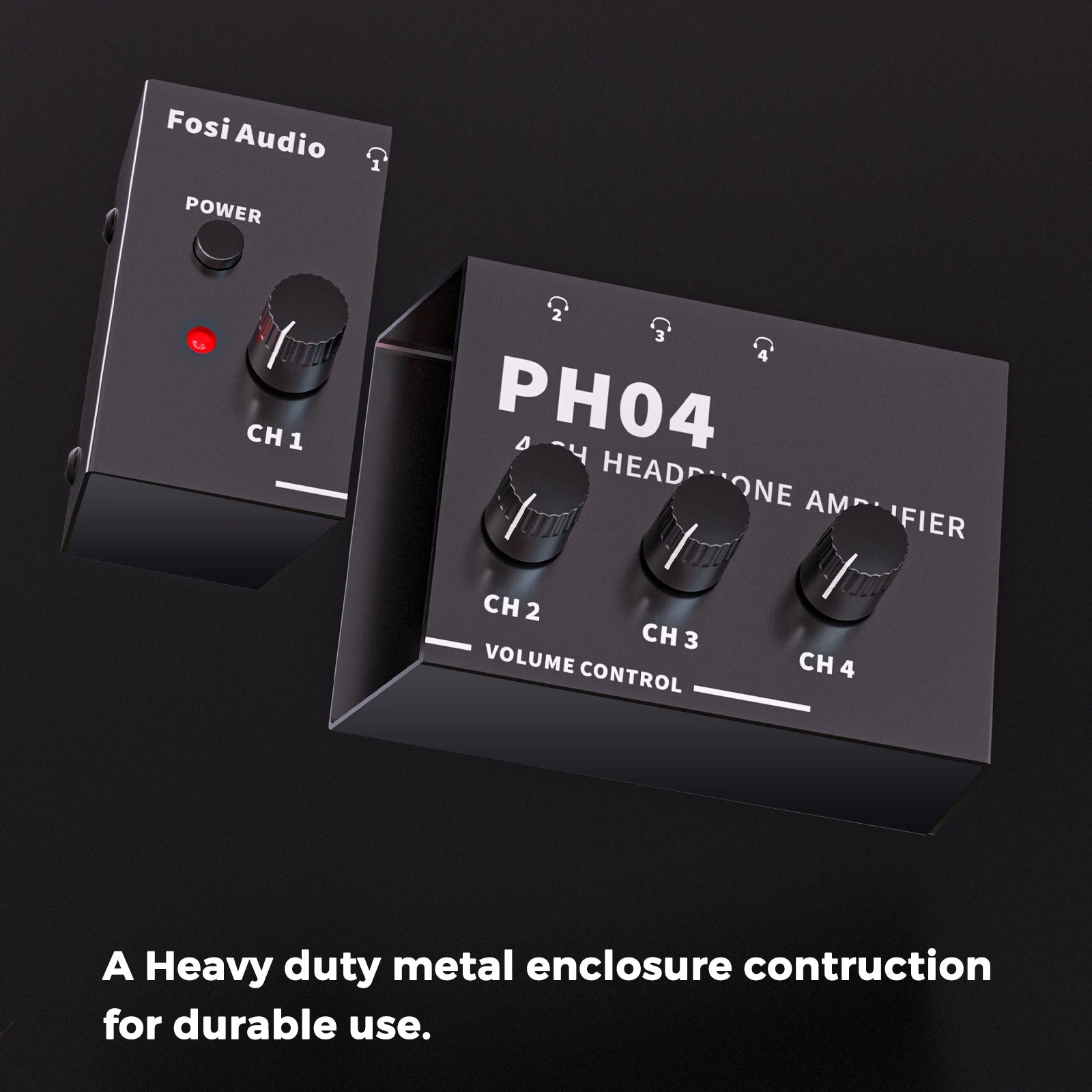 Fosi Audio PH04 4CH Headphone Amplifier Metal Stereo Audio Amp Ultra-Compact Portable Headphone Splitter Preamplifier for Studio