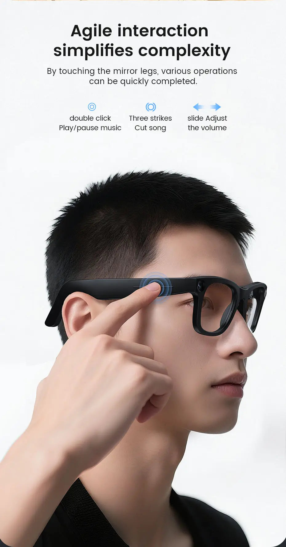 E02C Touch Sensitive Color Changing Smart Glasses 8MP Camera Call Playing Music Real-time Translation Magnetic Charging Glasses