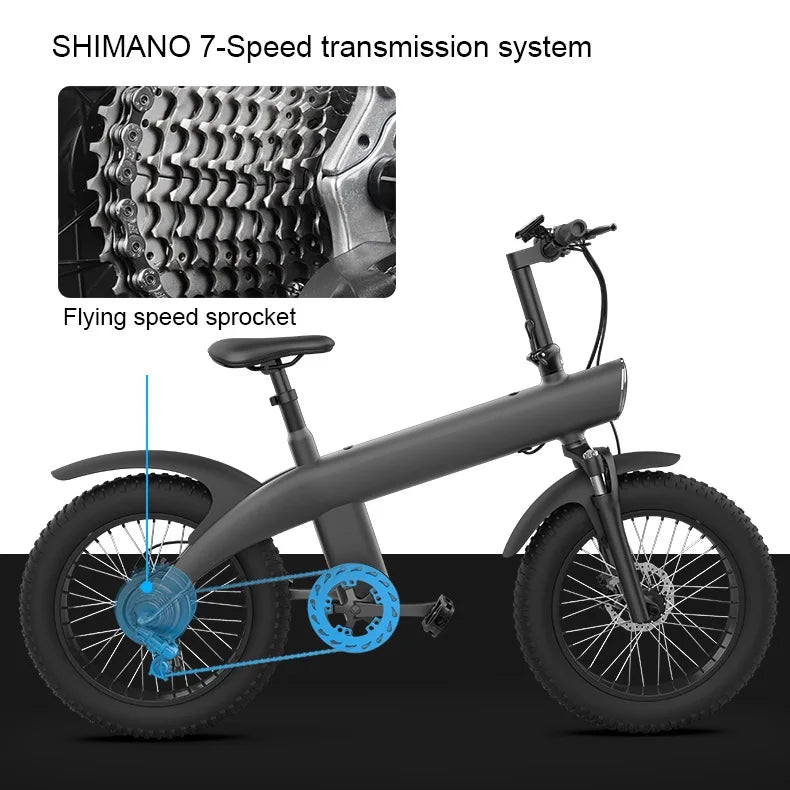 Electric Mid Drive Rear Hub 750W Brushless Motor 48V 20-Inch Tires Dual Suspension 7-Speed Aluminum Alloy Adult Mountain Bike