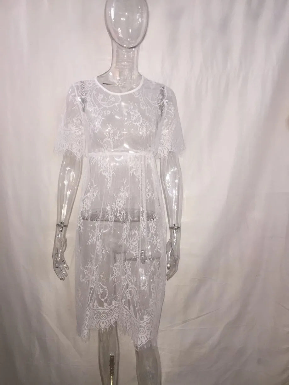 Dress Women Summer Style Perspective Bud Silk Swimsuit Smock Bud Silk See Through Mini Dresses Casual Vestidos ZXP1121