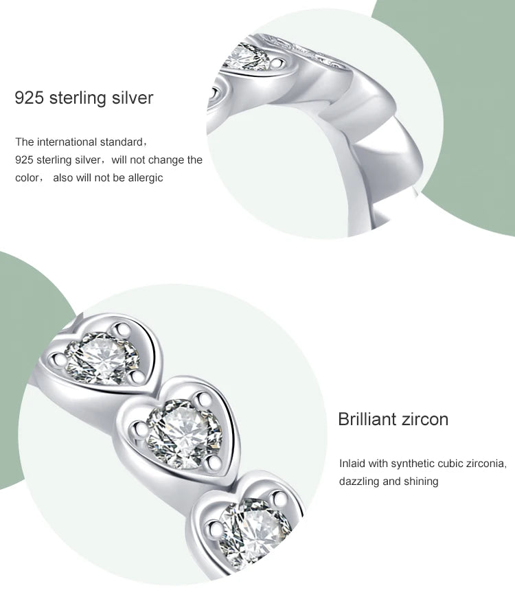 Ailmay Outentieke 925 Sterling Silwer Blink Deursigtige Sirkoon Romantiese Hart Stapelbare Vingerrring Vir Vroue Trou Verloof Juweliersware