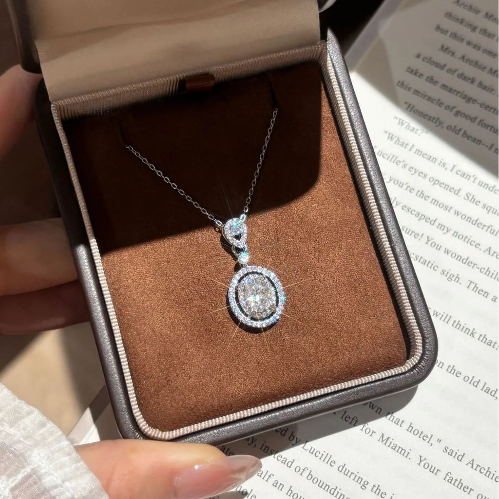 Moissanite S925 Sterling Silver Necklace Oval Pigeon Egg Gold Clavicle Chain Pendant Jewelry Accessories