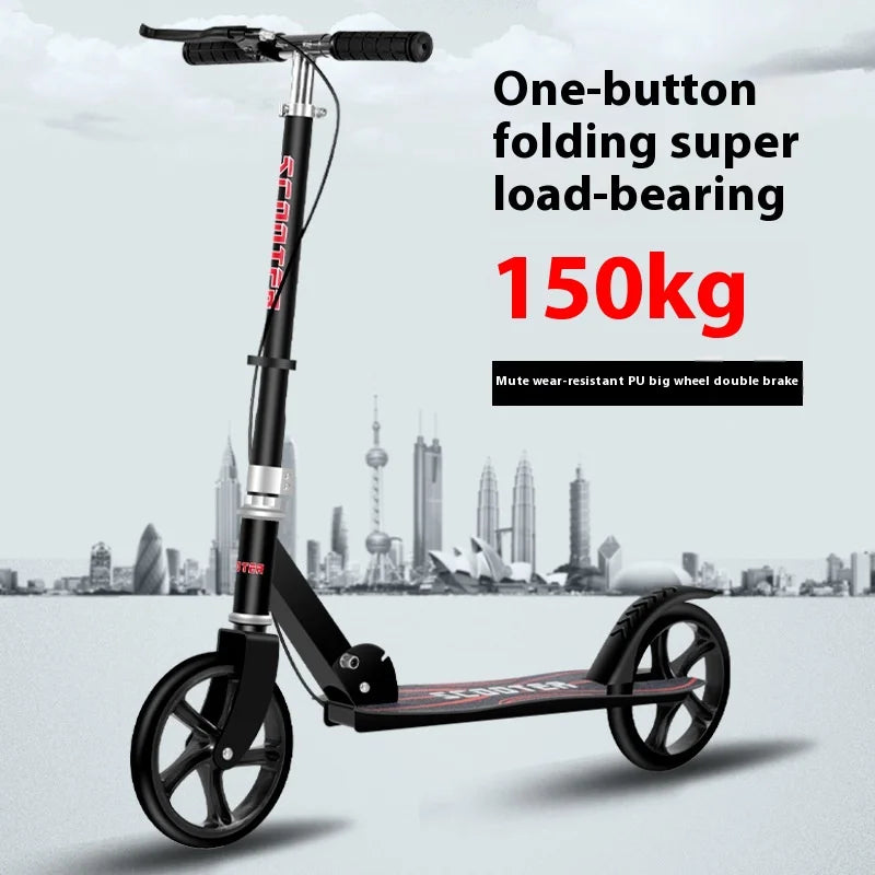 Large Two-Wheeled Kick Scooter for Adults and Teens Planar Wheel Device for Work City Campus Skateboarding