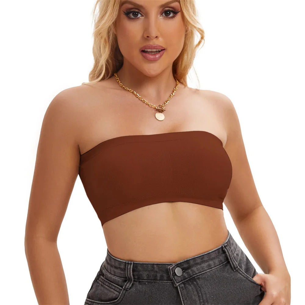 Fast Shipping Sexy Women Chest Wrap Camisole Solid Color Strapless Tops Seamless Wireless Polyamide/Elastane Breathable Tube Top
