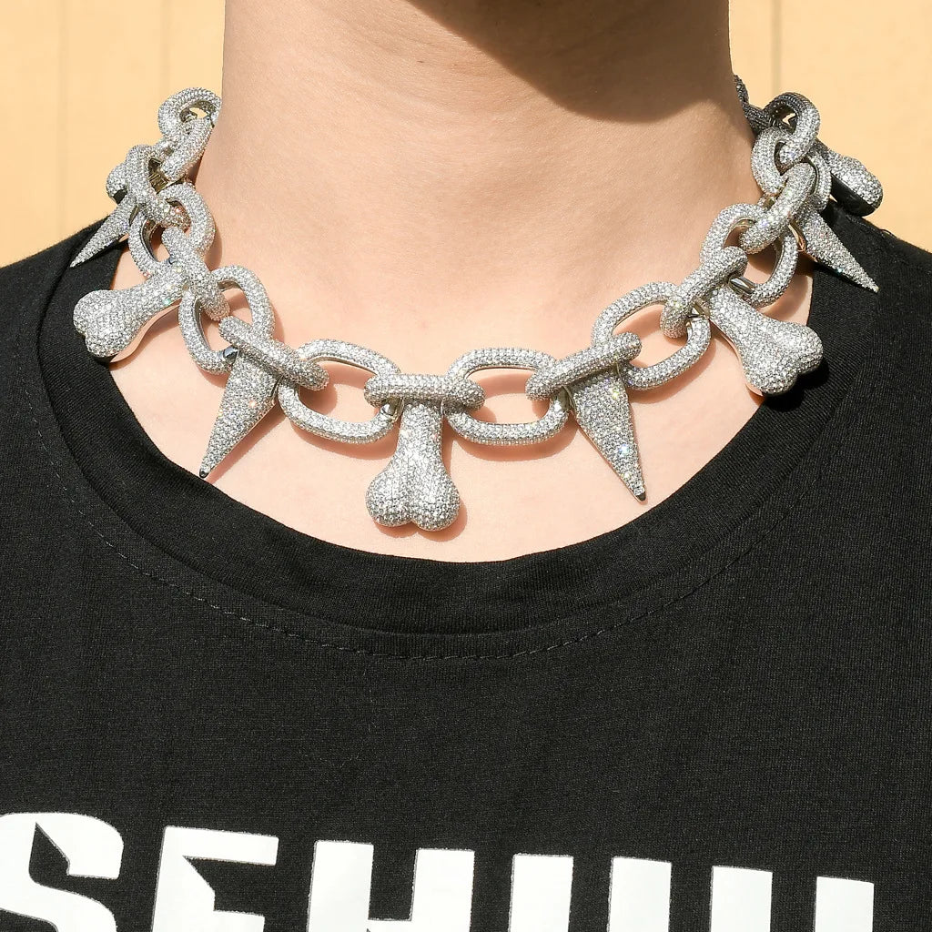 European and American Style Necklace Men's Bone Spike Hip Hop Exaggerated Hipster Pendant Zircon Hiphop