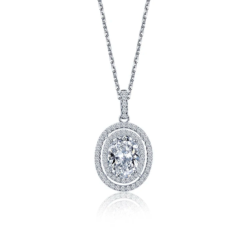 Messi Gems MSN-764 Diamond Pendant Necklace 18k White Gold 2ct D VVS2 Oval Cut Lab Grown Diamond Necklace