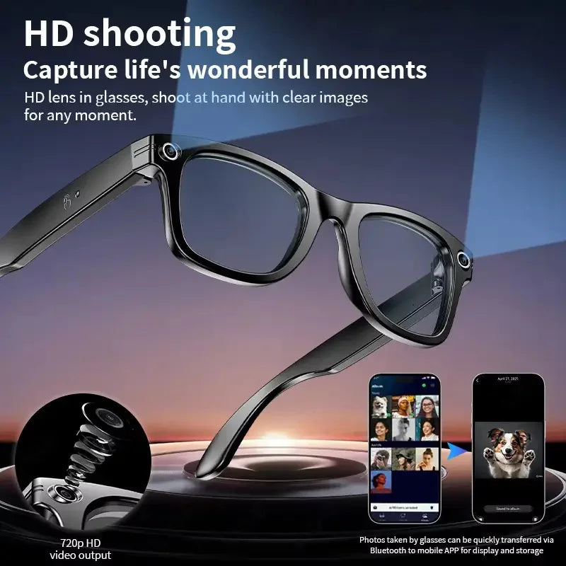 2026 Brand New AI Smart Glasses 8MP Camera Color-Changing WiFi/5G/4G IPX-6 Waterproof Dual Camera Smart Voice Assistant Music