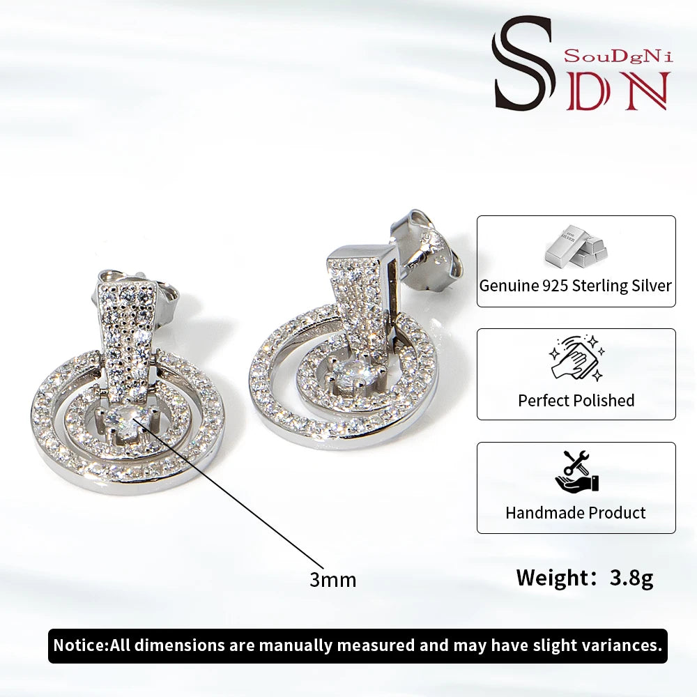 Custom Fashion Modern Geometric Luxury Diamond CZ 925 Silver Cubic Zirconia Stud Earrings Indian Statement Jewelry for Women
