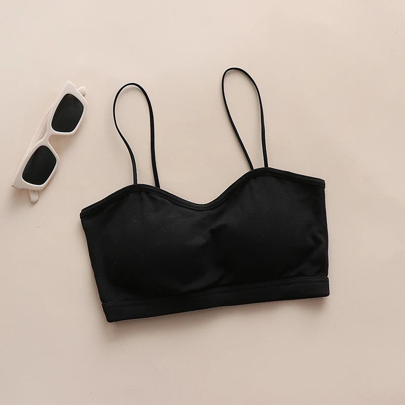Wireless Bandeau Bra Eco-Friendly Thin Cotton Knitted Simple Design Convertible Flat Shoulder Straps Breathable Light Support