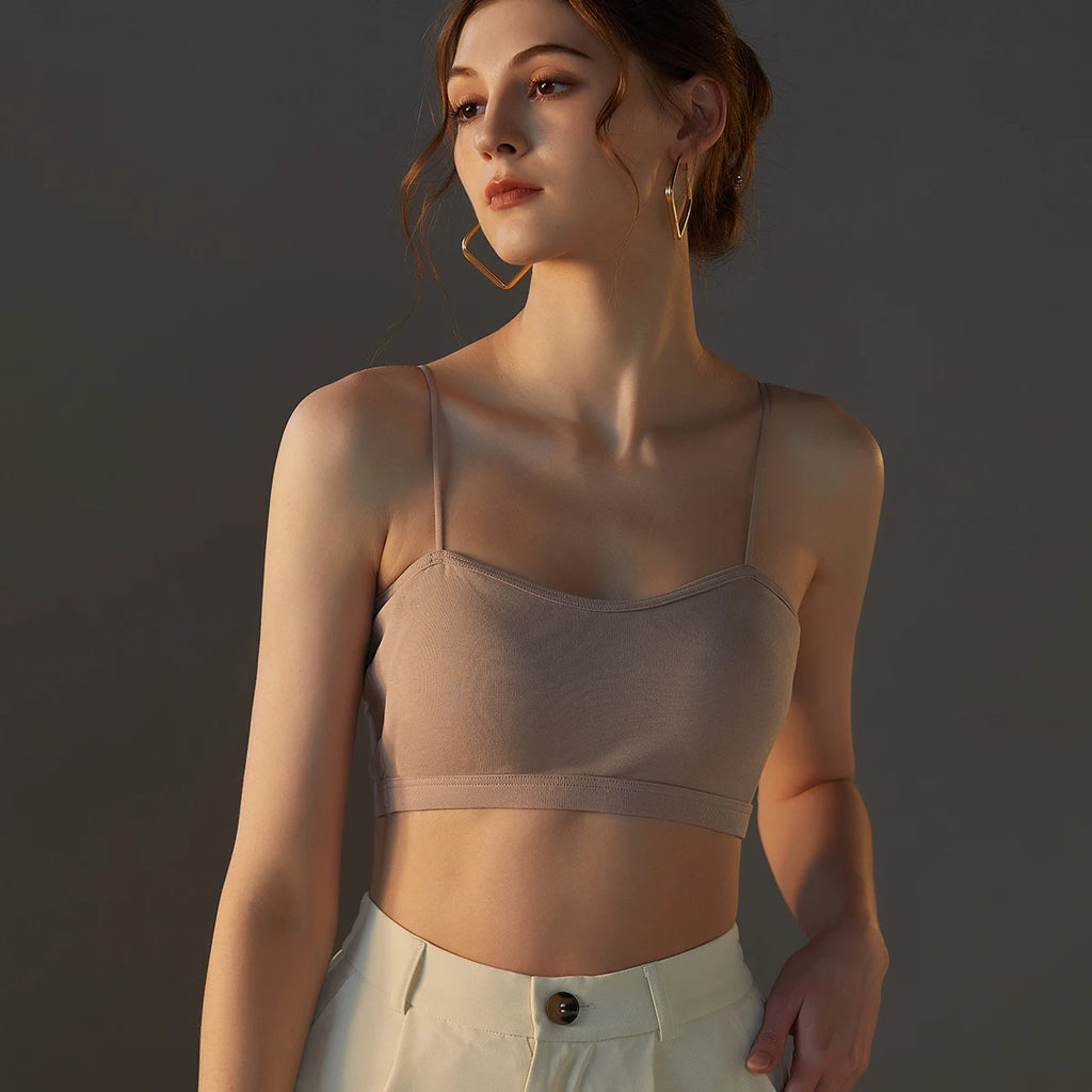 Wireless Bandeau Bra Eco-Friendly Thin Cotton Knitted Simple Design Convertible Flat Shoulder Straps Breathable Light Support