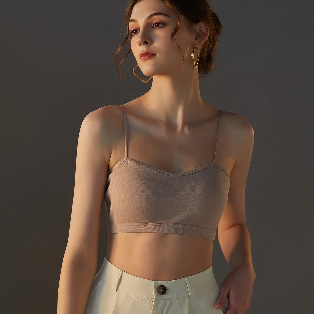 Wireless Bandeau Bra Eco-Friendly Thin Cotton Knitted Simple Design Convertible Flat Shoulder Straps Breathable Light Support