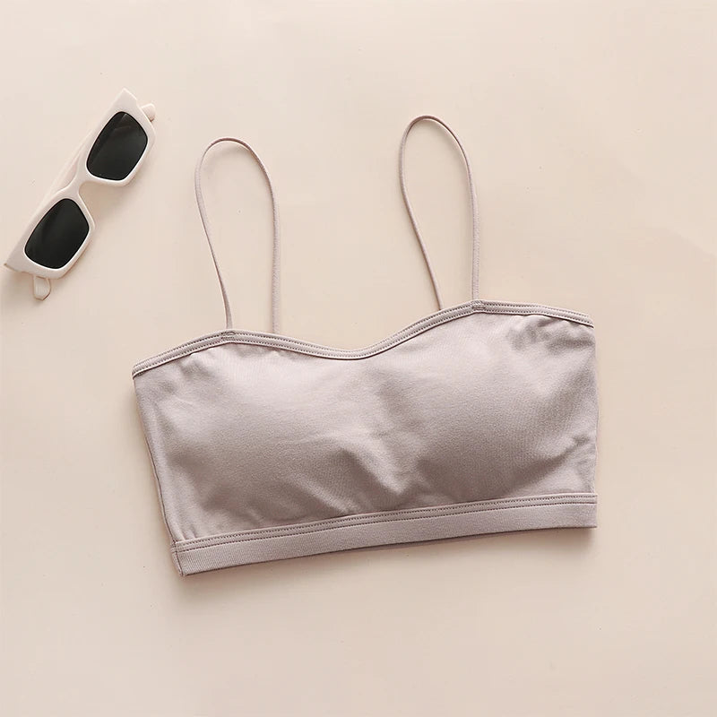 Wireless Bandeau Bra Eco-Friendly Thin Cotton Knitted Simple Design Convertible Flat Shoulder Straps Breathable Light Support