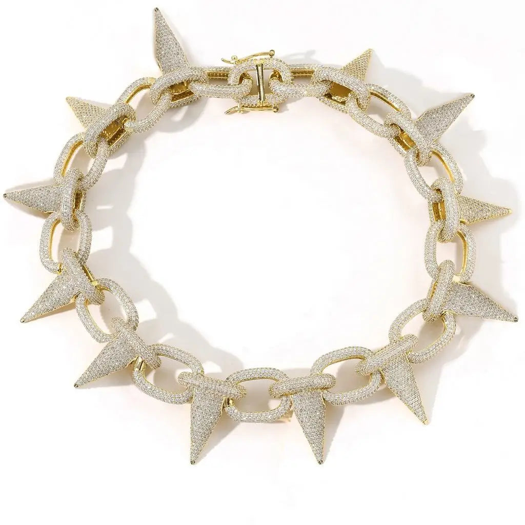 Hot Selling 14K Gold Plated Iced Out Zirconia Jewelry Hip Hop Bone Charms Necklace Rapper Gangster Jewelry Necklace Kolye