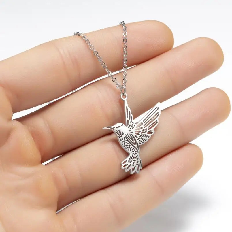 Punk Elk Deer Antlers Pendant Necklace Women Stainless Steel Origami Geometric Animal Necklace For Christmas Gifts Girls