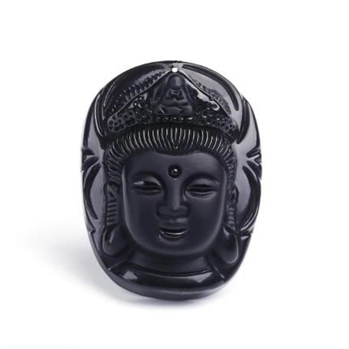 Natürlicher schwarzer Obsidian geschnitzter Jade Guanyin Buddha Kopf Glücksbringer Talisman Halsketten-Anhänger Geschenk