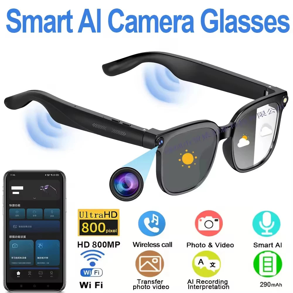 Smart Glasses for Outdoor Sports Listen Music for Calling Navigation IP67 Waterproof 1080P Video AI Assistant UV