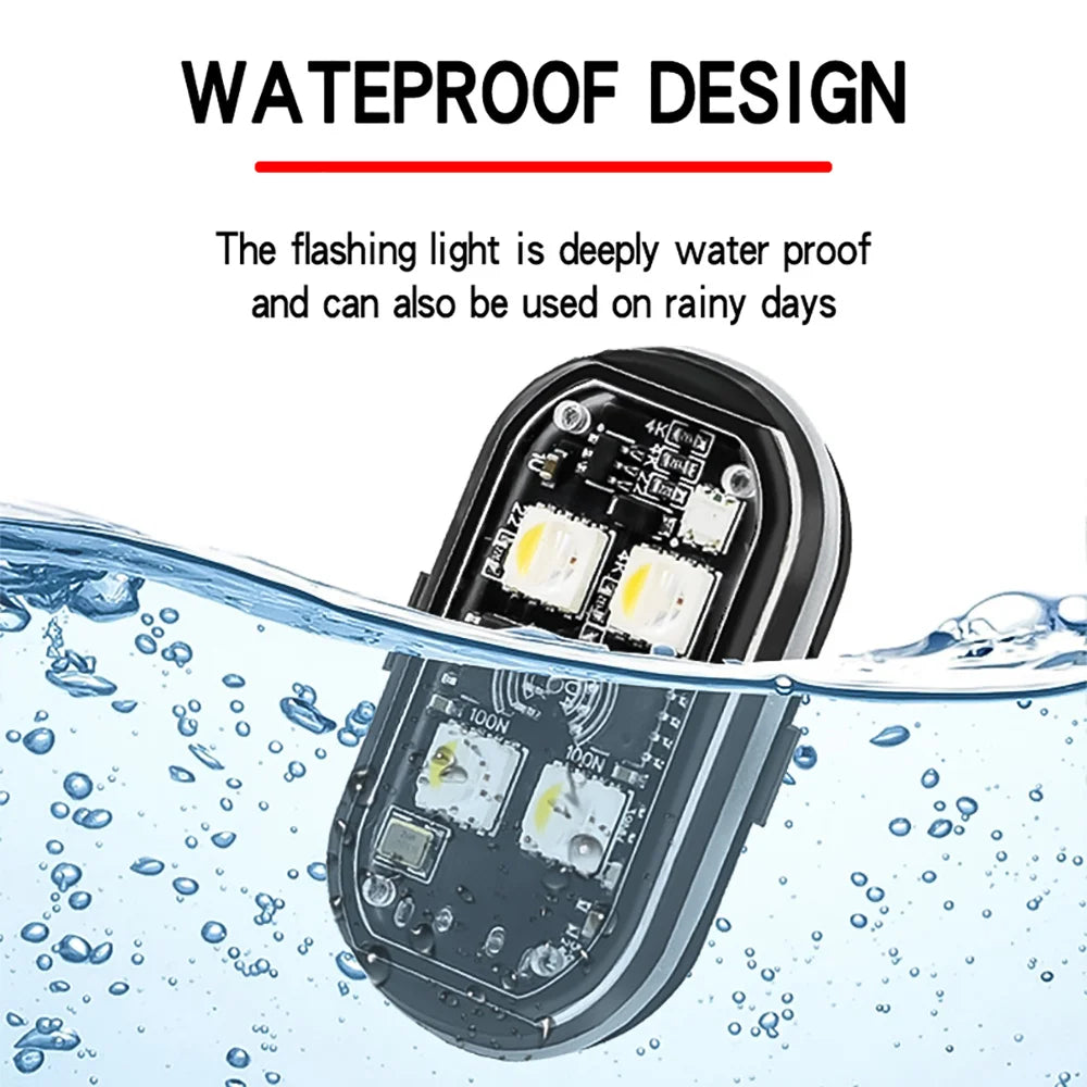 4pcs Wireless Remote Control 8 Color Rechargeable Waterproof LED Strobe Lights Car Decor Atmosphere Anti Collision Warning Lamp