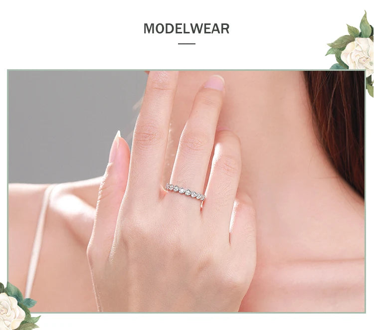 Ailmay Outentieke 925 Sterling Silwer Blink Deursigtige Sirkoon Romantiese Hart Stapelbare Vingerrring Vir Vroue Trou Verloof Juweliersware