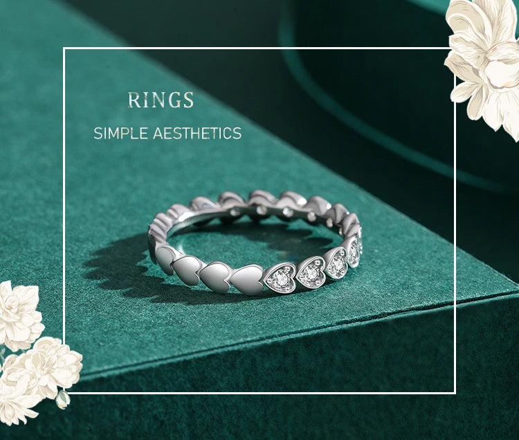Ailmay Outentieke 925 Sterling Silwer Blink Deursigtige Sirkoon Romantiese Hart Stapelbare Vingerrring Vir Vroue Trou Verloof Juweliersware