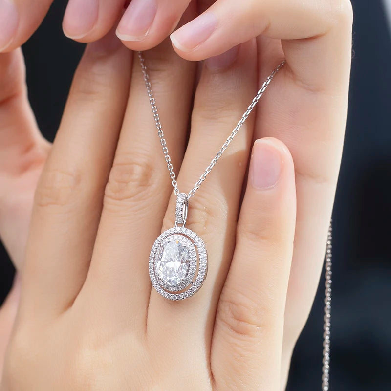 Messi Gems MSN-764 Diamond Pendant Necklace 18k White Gold 2ct D VVS2 Oval Cut Lab Grown Diamond Necklace