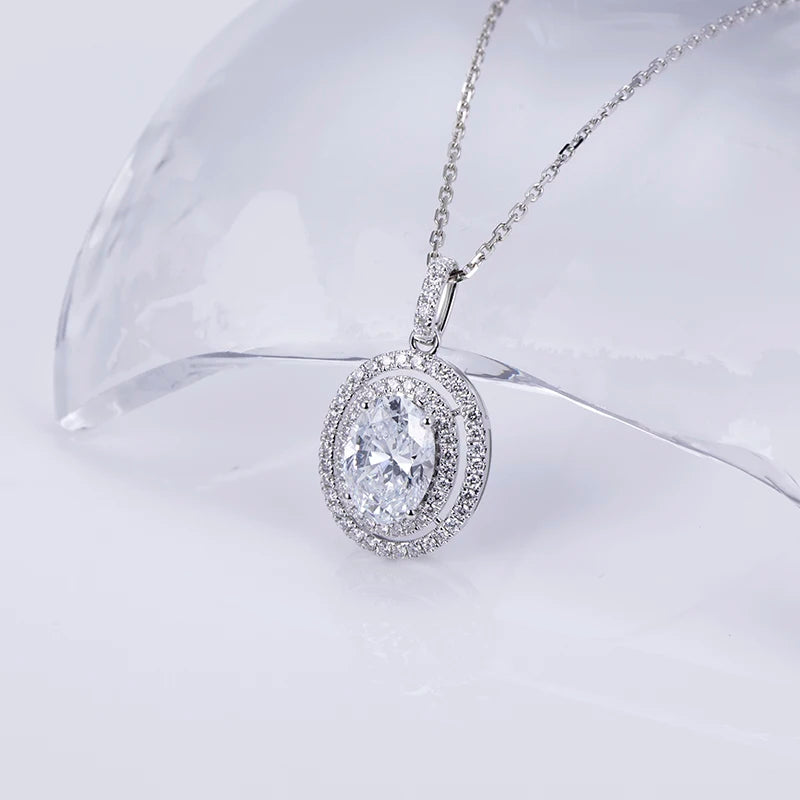 Messi Gems MSN-764 Diamond Pendant Necklace 18k White Gold 2ct D VVS2 Oval Cut Lab Grown Diamond Necklace