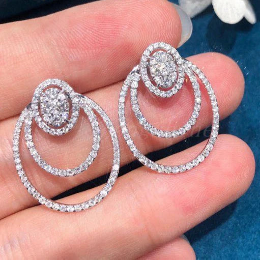 18K Gold White Color High Quality Design Free Style Fashionable Diamonds Earring Stud in Circle Hoop Earring Drop