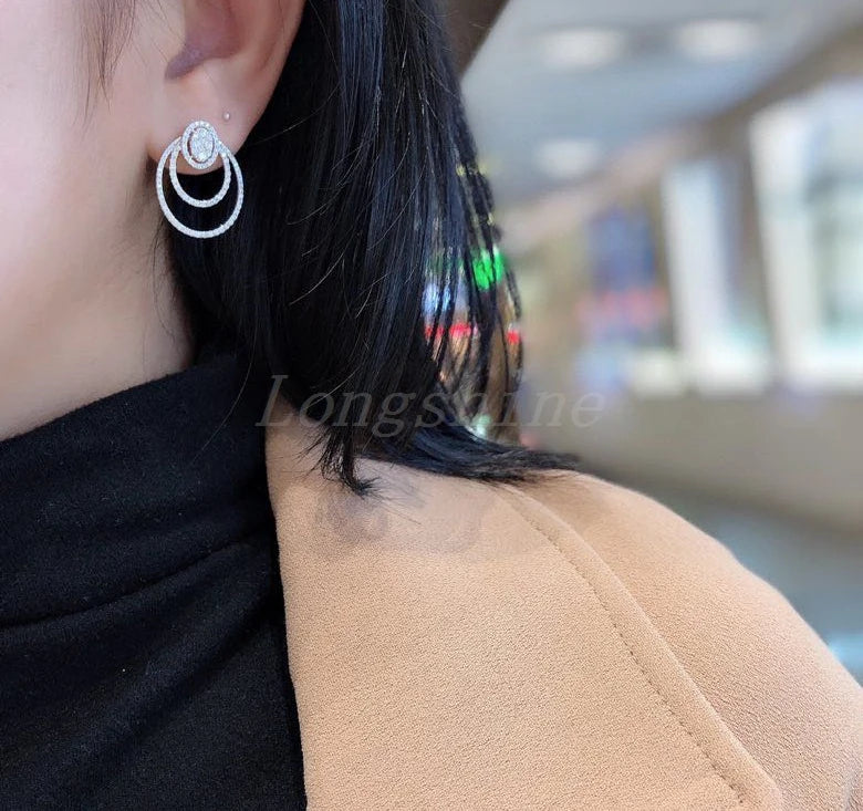 18K Gold White Color High Quality Design Free Style Fashionable Diamonds Earring Stud in Circle Hoop Earring Drop