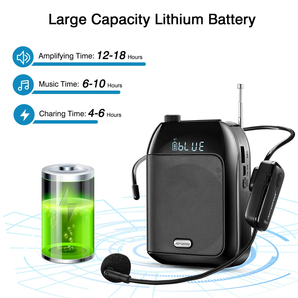 Bluetooth UHF Wireless Voice Amplifier Portable For Teaching Lecture Tour Guide Promotion U-Disk Megaphone Microphone Speaker